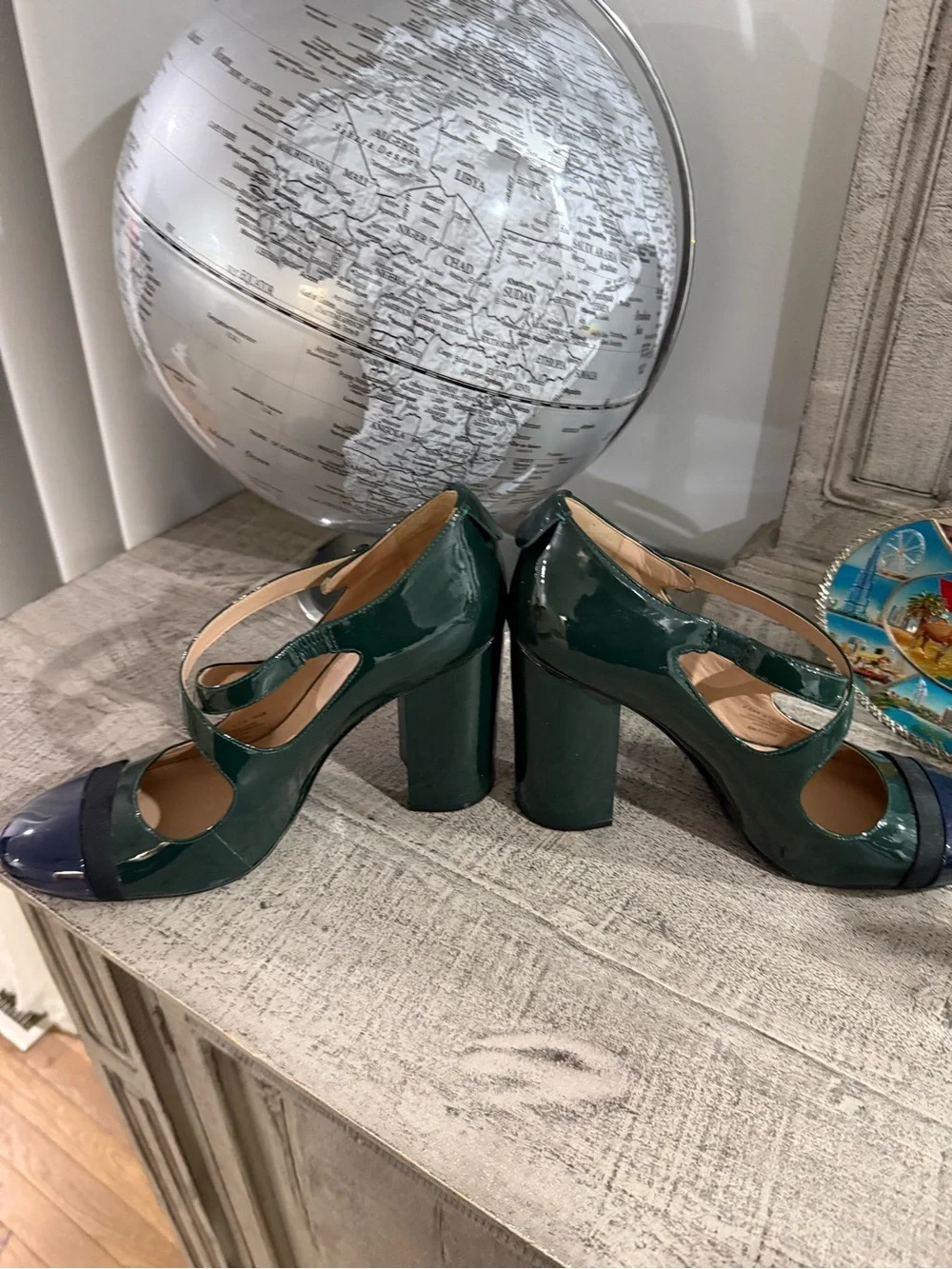 Tory Burch Women’s Two-Tone Green and Navy Patent Mary Jane Pumps